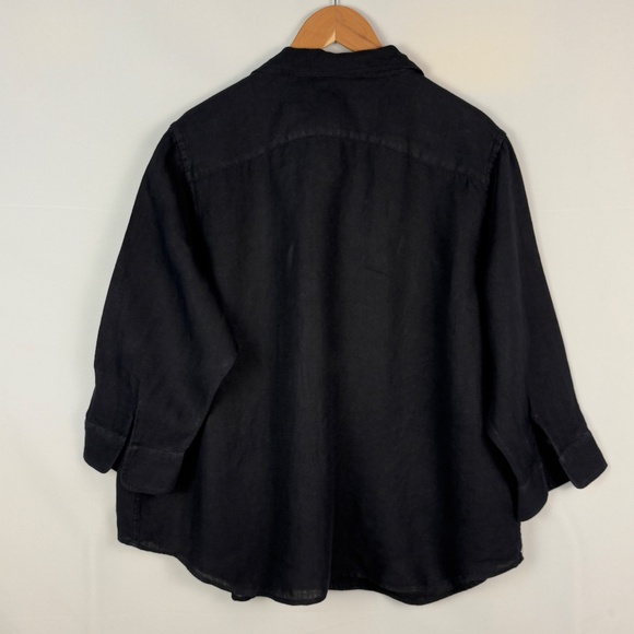 Lauren Ralph Lauren Women's ¾ Sleeve 100% Linen Button Shirt 1X Black Breathable - Picture 3 of 11